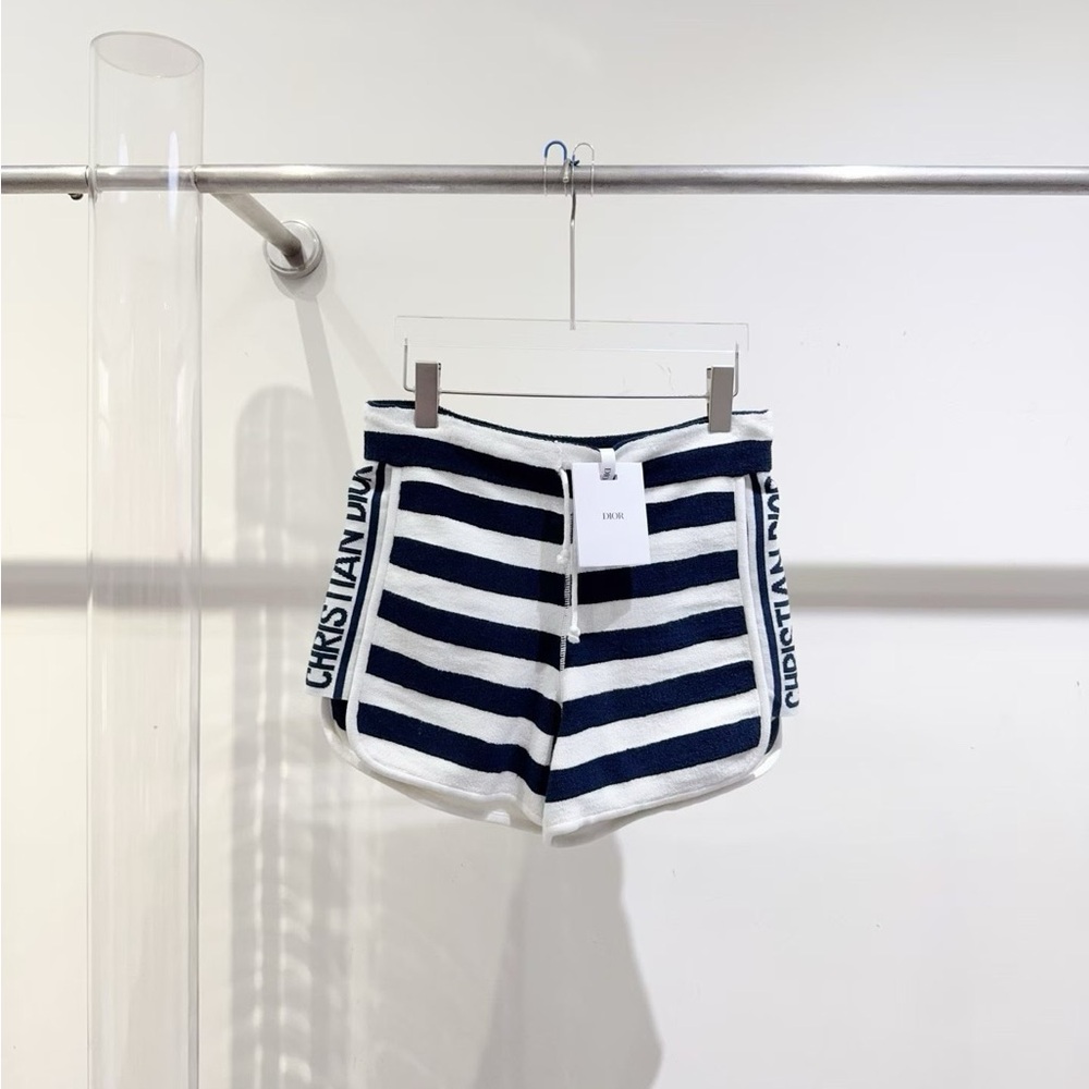 π©steal authentic Dior Navy and White Striped Knit Shorts